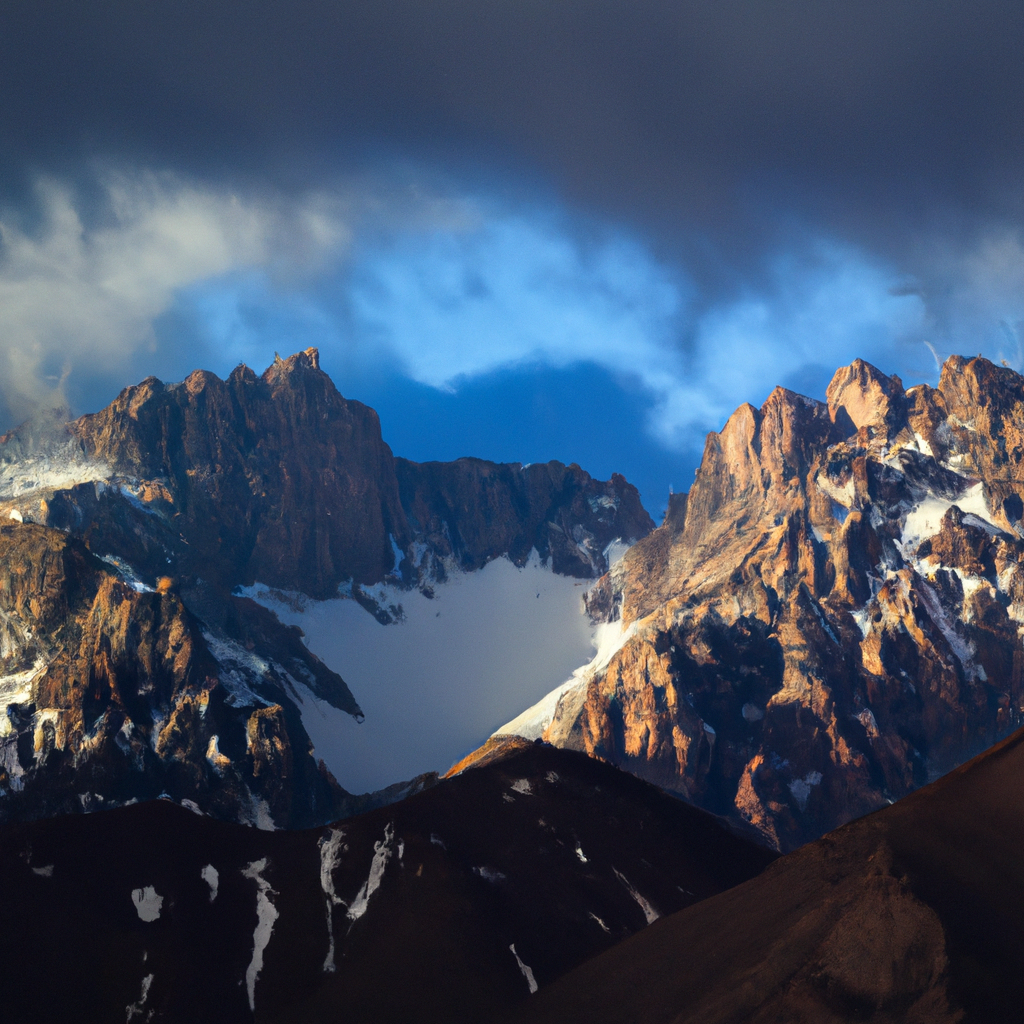 Cordillera de los Andes al amanecer, nubes texturizadas y picos nítidos
